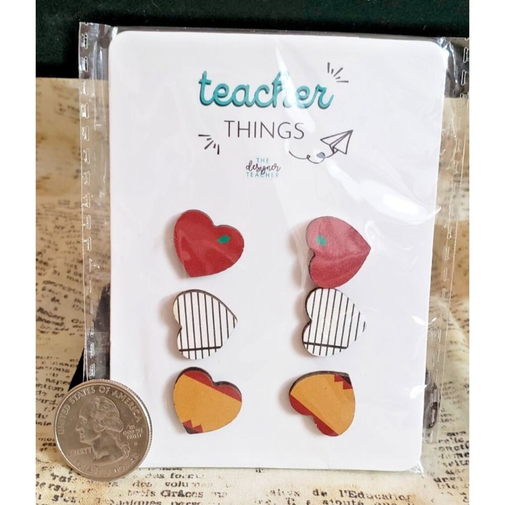 Back to School - "Teacher Things" 3 sets of post earrings - Apple, Paper, Pencil